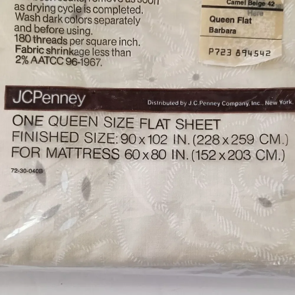JCPenney Percale Queen Flat Sheet Ivory Color Vintage 80s 90s Cottage Farmhouse.